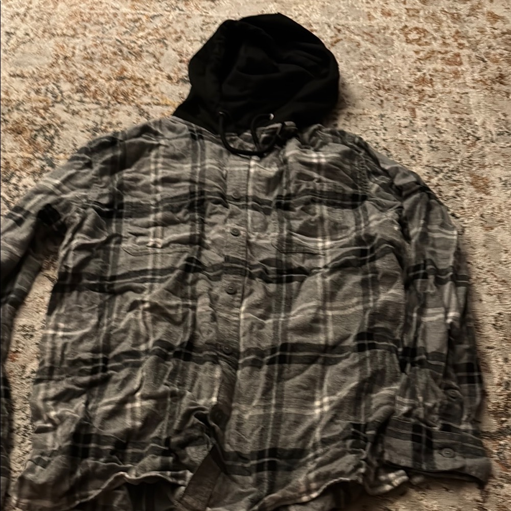 Plaid Button-Up Hoodie